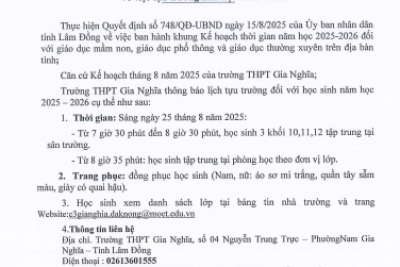 Thông báo về việc tựu trường và Danh sách học sinh năm học 2025 – 2026