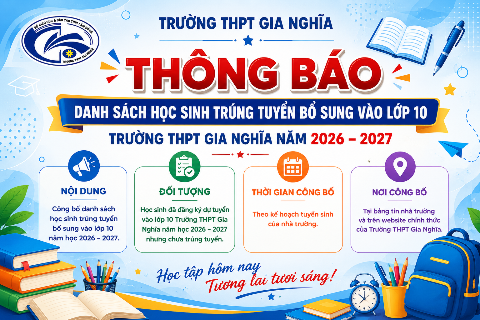 📢 THÔNG BÁO TRÚNG TUYỂN BỔ SUNG VÀO LỚP 10📢